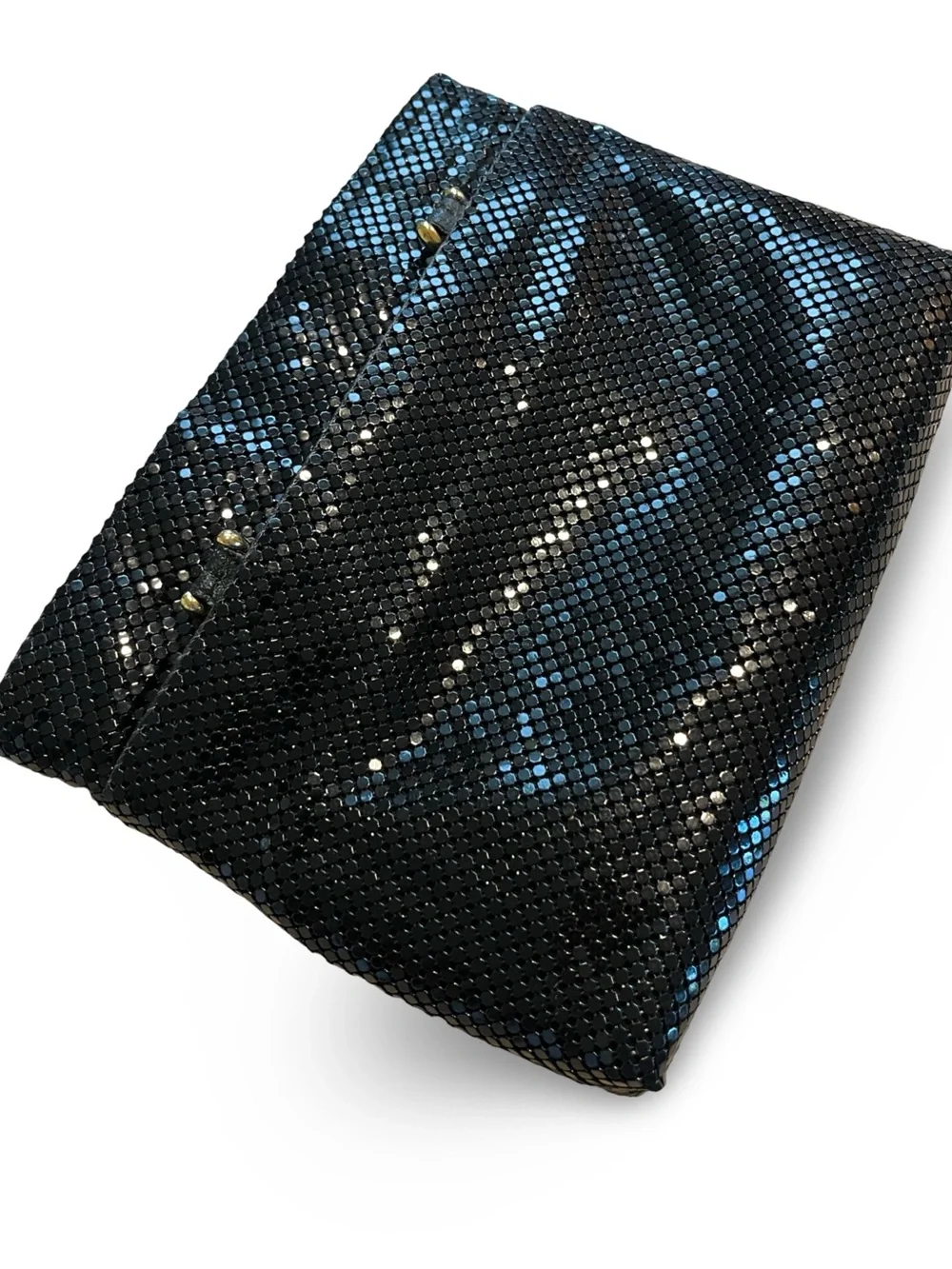 Vintage Black Metal Mesh Convertible Handbag Clutch Gold Chain